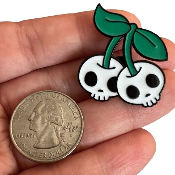 Cherry Skull Heads Enamel Pin Super Cute - Picture 6 of 8